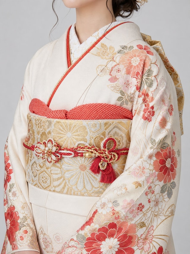 振袖と帯の着付け例
