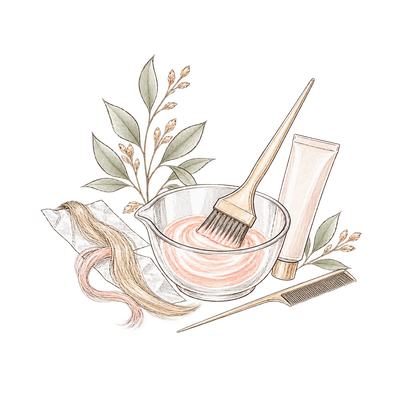 カラーボウルと刷毛のイラスト
