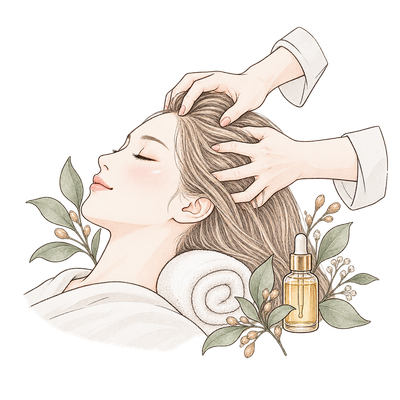 ヘッドスパを受ける女性のイラスト