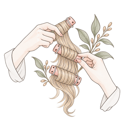 髪をパーマロッドに巻く手元のイラスト