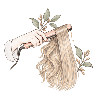 ヘアアイロンで髪をまっすぐに整えるイラスト